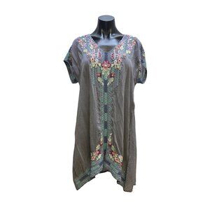 Johnny Was Gray Embroidered Floral Tunic Blouse